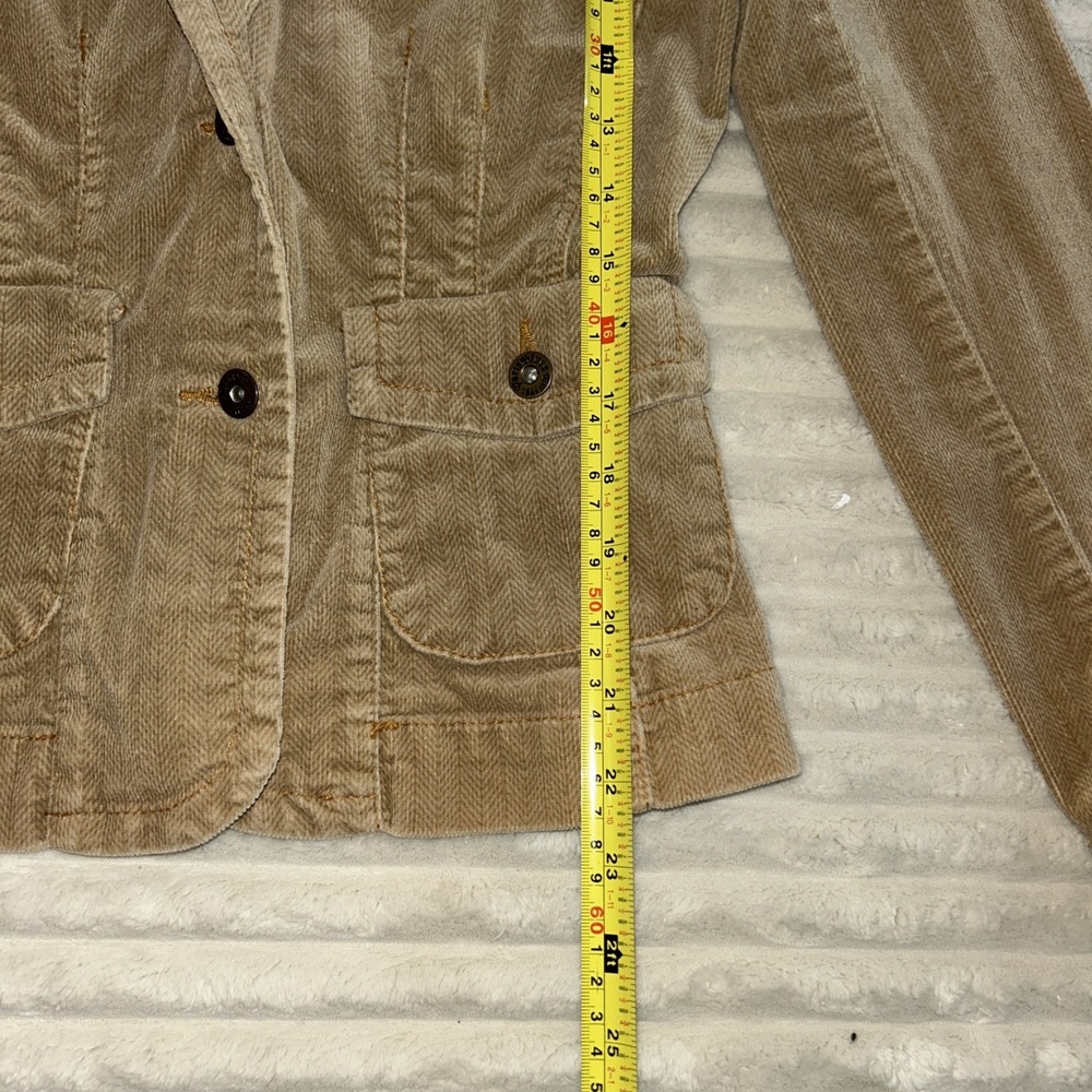 Y2K Paris Blues Women L Beige Cotton Herringbone Corduroy LS Blazer Jacket - Picture 4 of 9